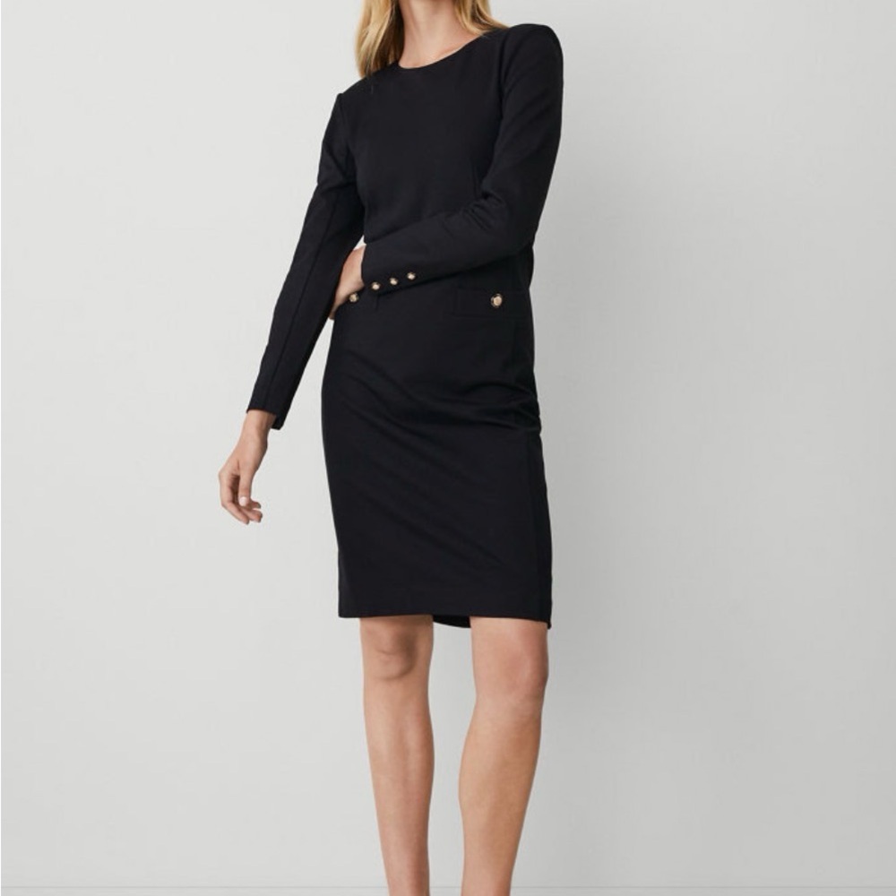 Classic Petite Black Long-Sleeve Sheath Dress